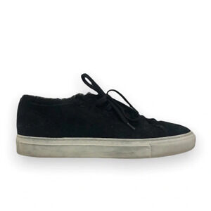 Woman by Common Projects Sherpa Suede Fuzzy Black Low Lace Up Designer Sneakers